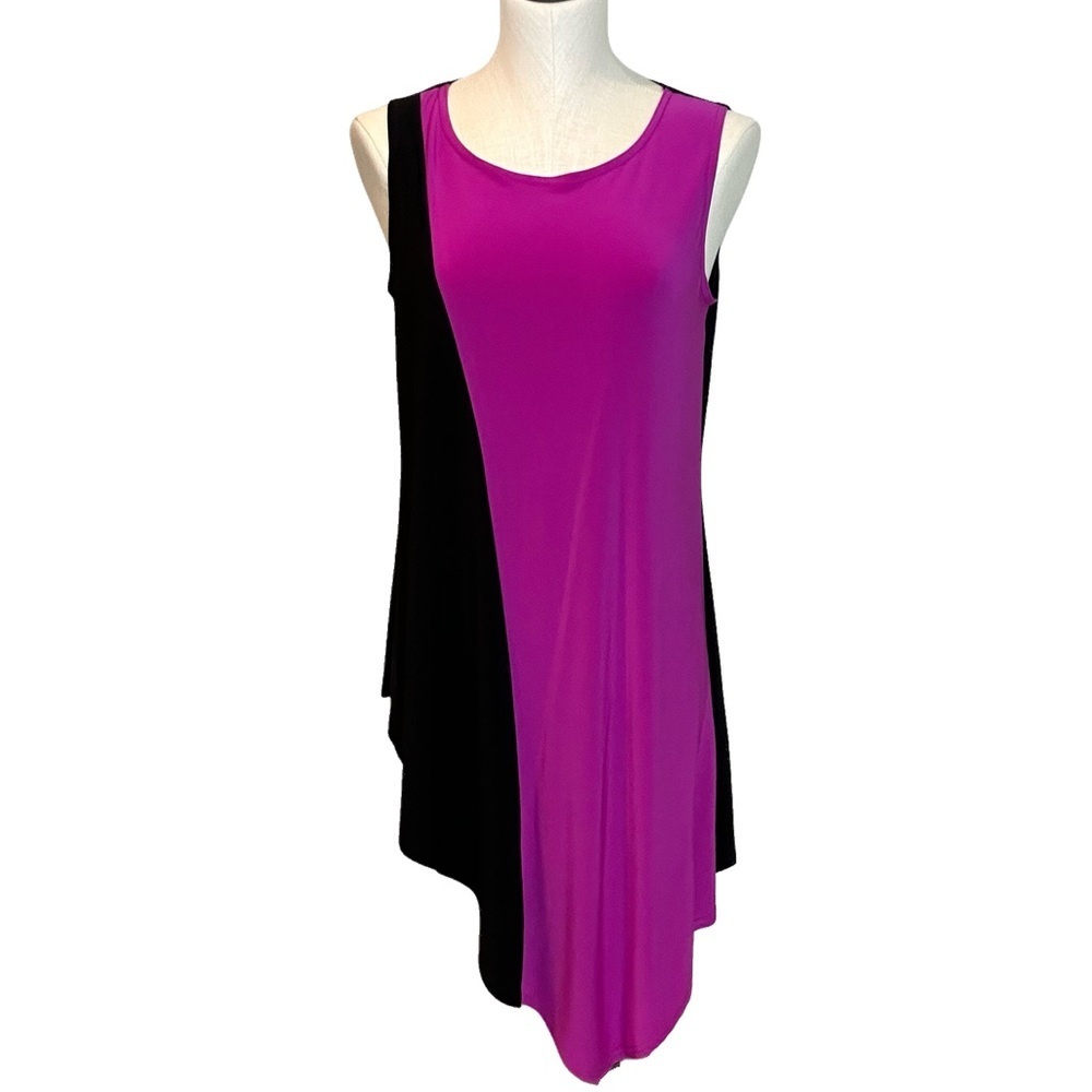 Joseph Ribkoff Asymmetrical Black and Fuchsia Sleeveless Flirt Tunic, size 12
